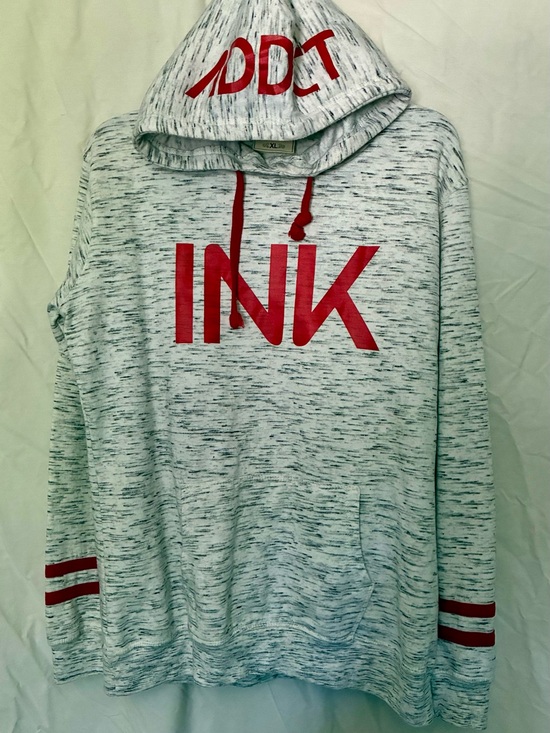 Tops - Ink Graphic Red-Accent Marled Hoodie Sweatshirt